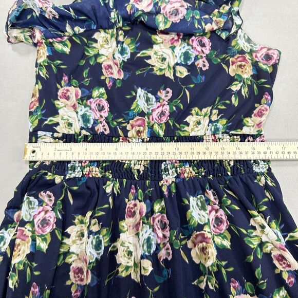 Torrid Dress Women's 1 1X Blue Knee Length One Shoulder Floral Beach Cottagecore - Picture 7 of 13